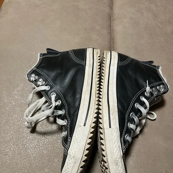 Converse leather Black chuck Taylor High-Top Sneakers with White Laces - Picture 4 of 8